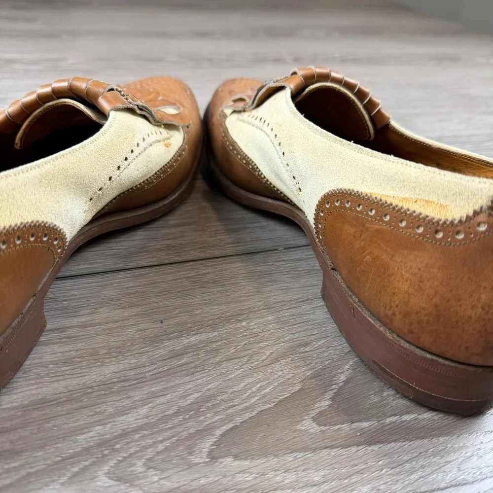 Polo Ralph Lauren Mens Loafers Kiltie Wingtip Vintage England Tan Cream 10.5